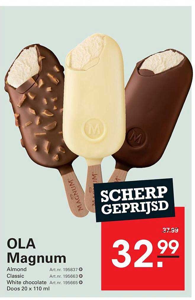 OLA Magnum Almond Classic White chocolate Doos 20 x 110 ml SCHERP GEPRIJSD