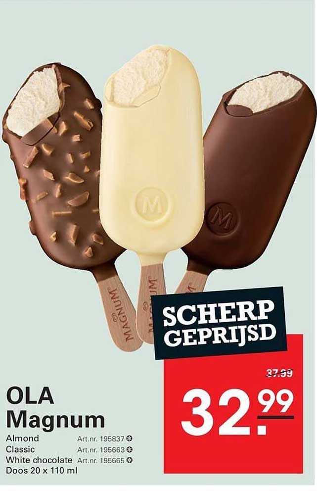 OLA Magnum Almond Classic White chocolate Doos 20 x 110 ml SCHERP GEPRIJSD