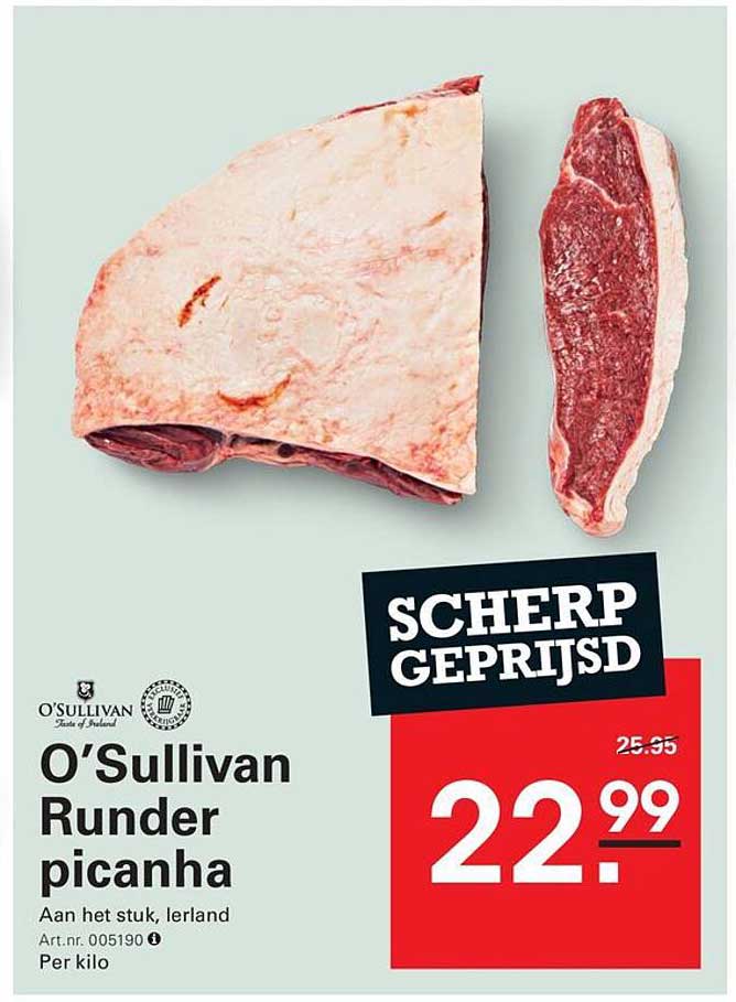 O'Sullivan Runder picanha SCHERP GEPRIJSD