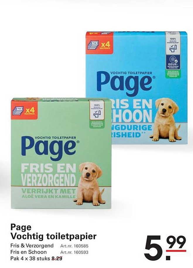 Page Vochtig toiletpapier Fris & Verzorgend Fris en Schoon Pak 4 x 38 stuks