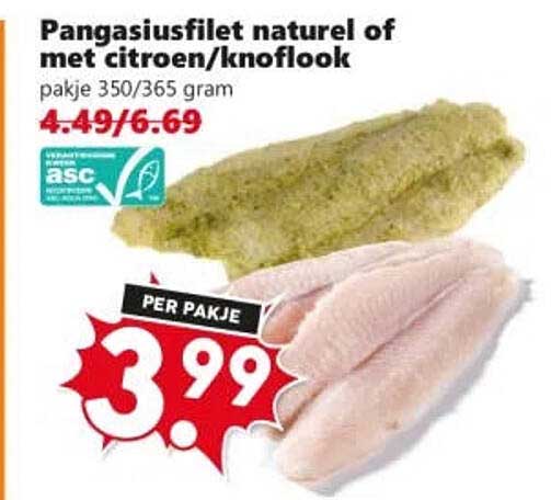 Pangasiusfilet naturel of met citroen/knoflook