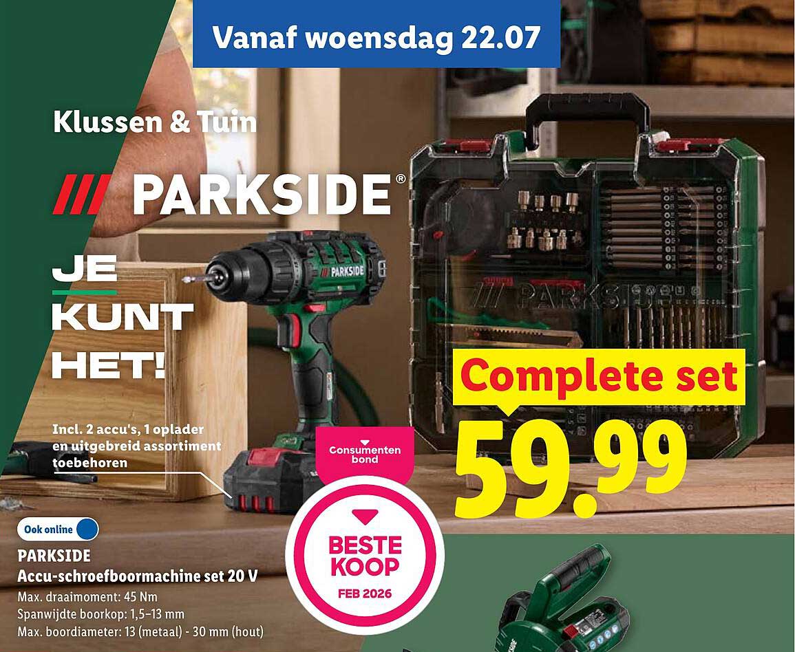 PARKSIDE Accu-schroefboormachine set 20 V Complete set