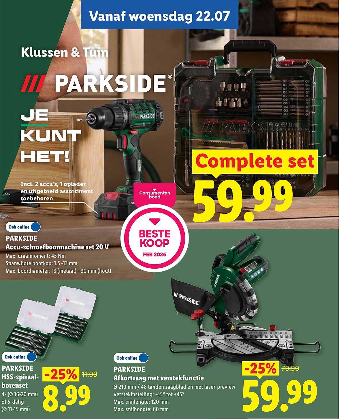 PARKSIDE Accu-schroefboormachine set 20 V Complete set