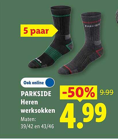 PARKSIDE Heren werksokken 5 paar -50%