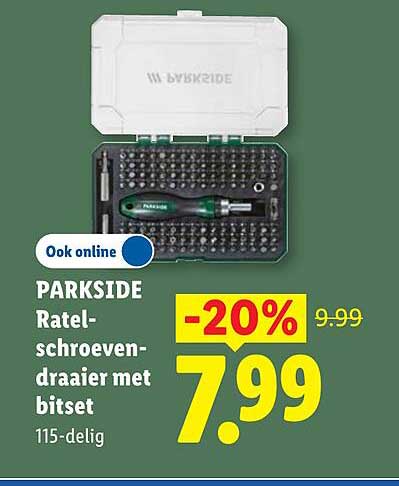 PARKSIDE Ratel-schroevendraaier met bitset 115-delig -20%