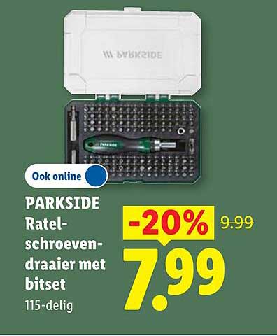 PARKSIDE Ratel-schroevendraaier met bitset 115-delig -20%