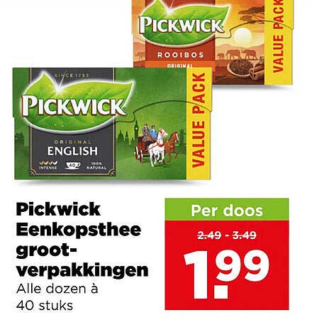 Pickwick Eenkopsthee groot-verpakkingen Alle dozen à 40 stuks
