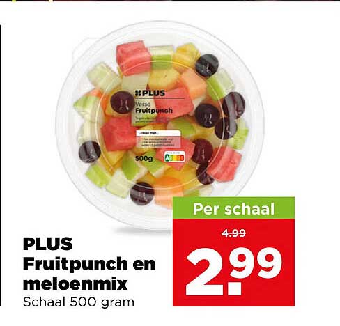 PLUS Fruitpunch en meloenmix Schaal 500 gram