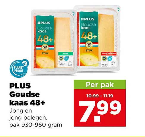 PLUS Goudse kaas 48+ Jong en jong belegen, pak 930-960 gram