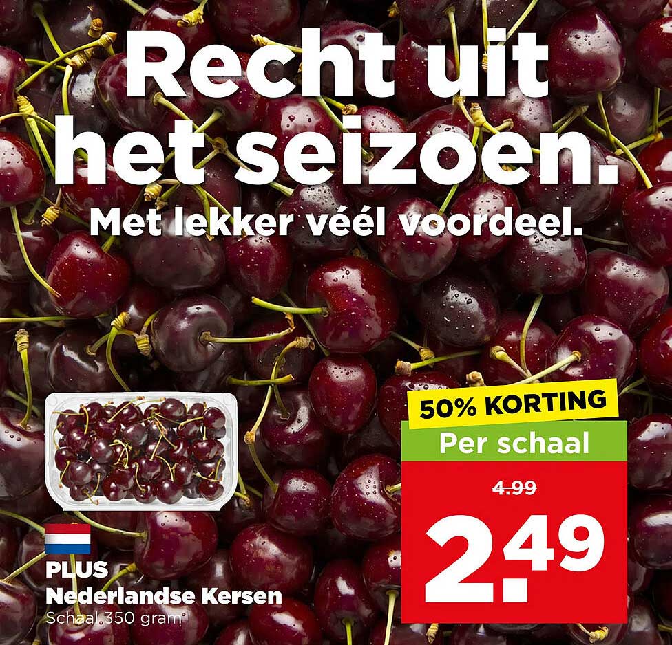 PLUS Nederlandse Kersen Schaal 350 gram 50% KORTING