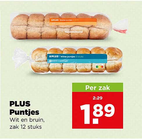 PLUS Puntjes Wit en bruin, zak 12 stuks