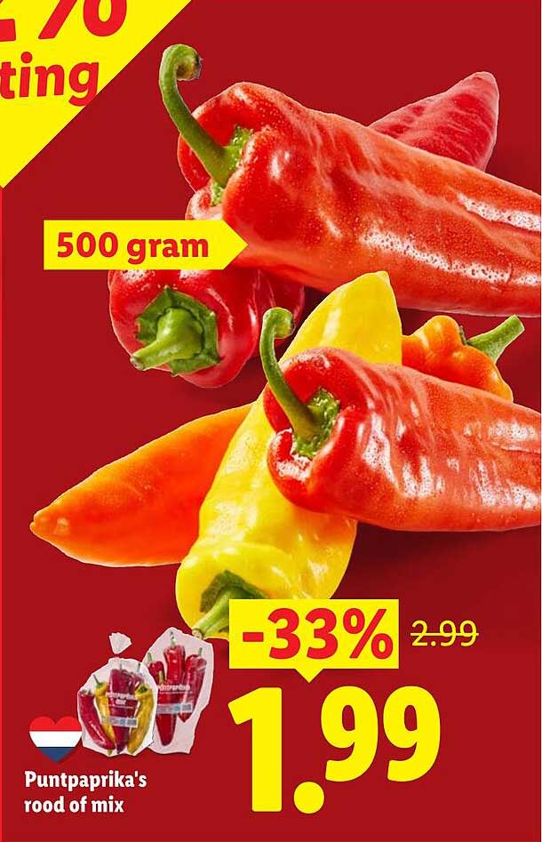 Puntpaprika's rood of mix -33%