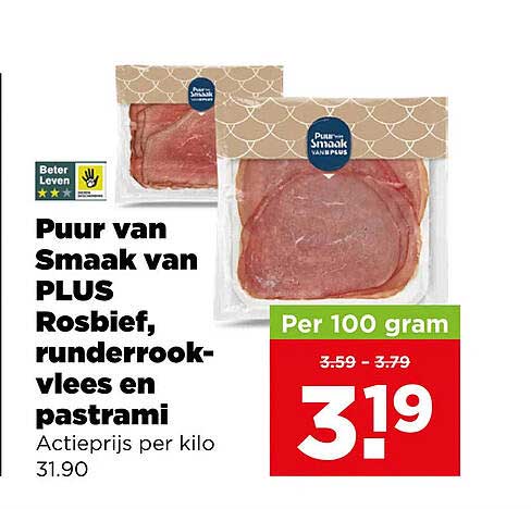 Puur van Smaak van PLUS Rosbief, runderrookvlees en pastrami