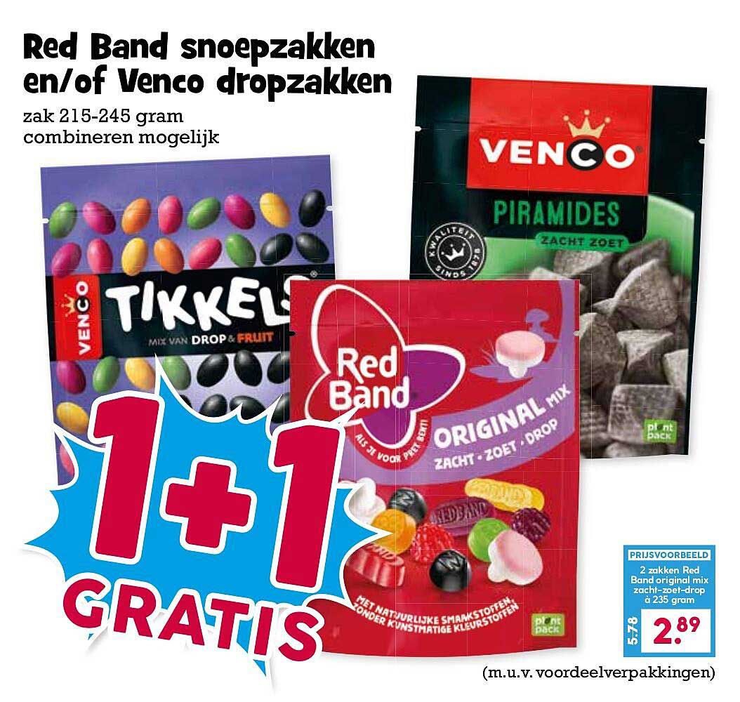 Red Band snoepzakken en/of Venco dropzakken 1+1 gratis