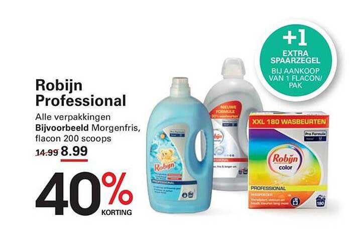Robijn Professional 40% korting +1 extra spaarzegel bij aankoop van 1 flacon pak