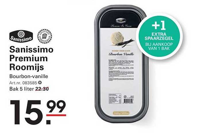 Sanissimo Premium Roomijs Bourbon-vanille +1 extra spaарzegel bij aankoop van 1 bak
