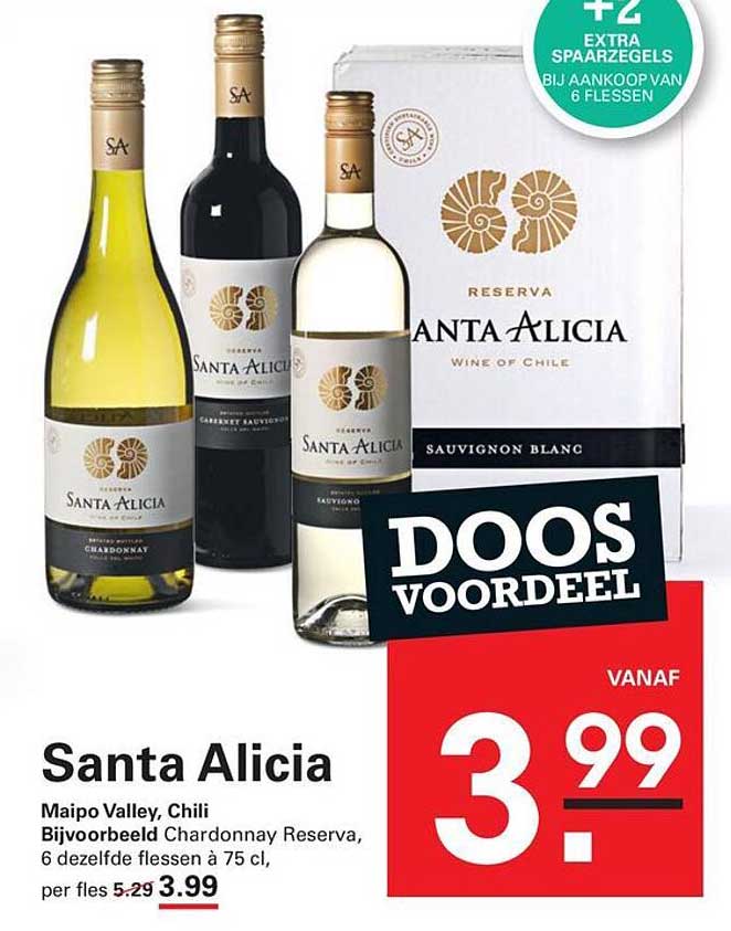 Santa Alicia Maipo Valley, Chili Bijvoorbeeld Chardonnay Reserva, 6 dezelfde flessen à 75 cl, per fles 5.29 3.99