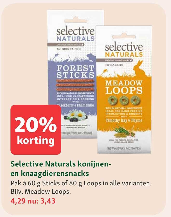 Selective Naturals konijnen- en knaagdiersnacks 20% korting