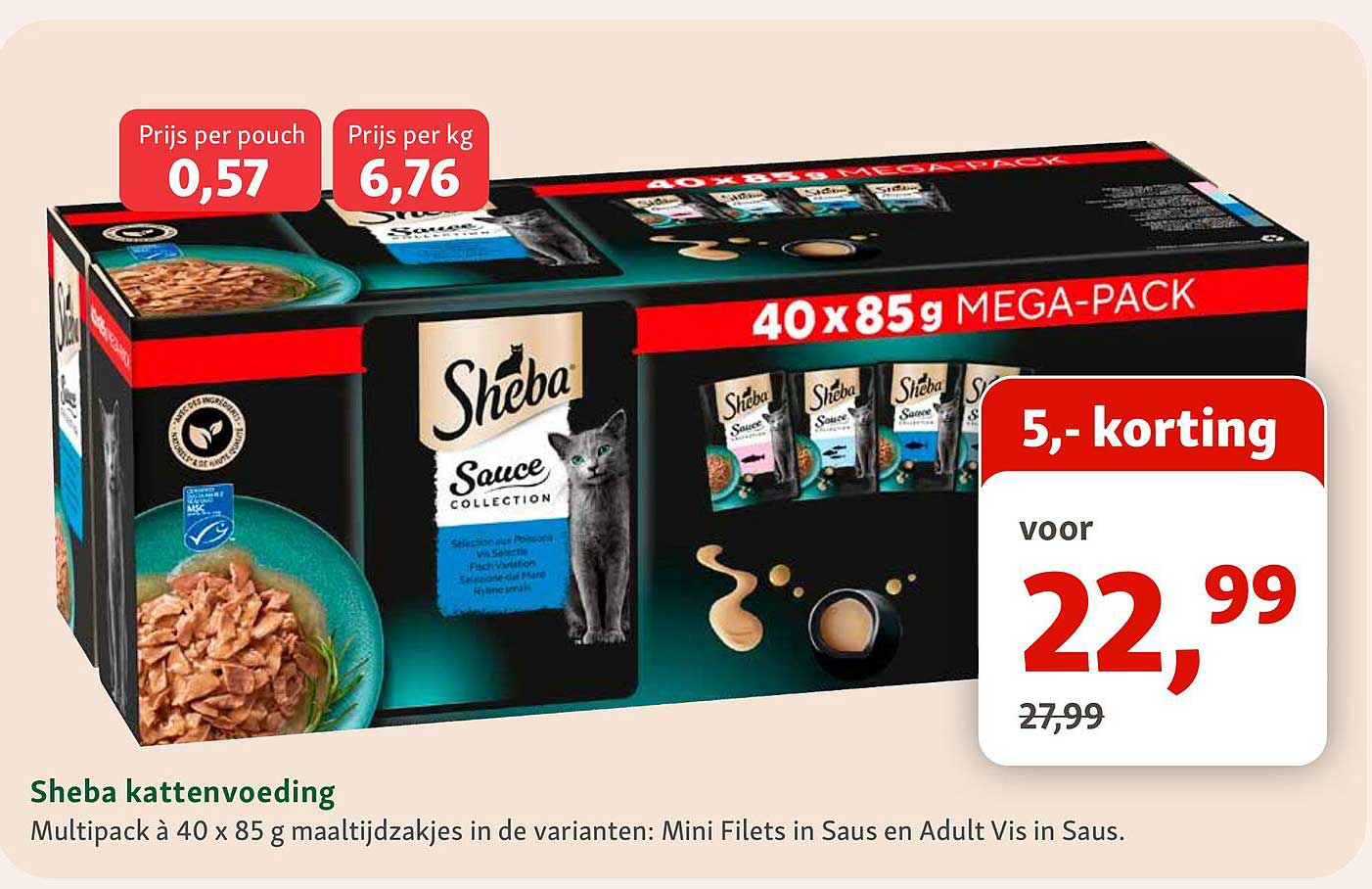 Sheba kattenvoeding 5,- korting