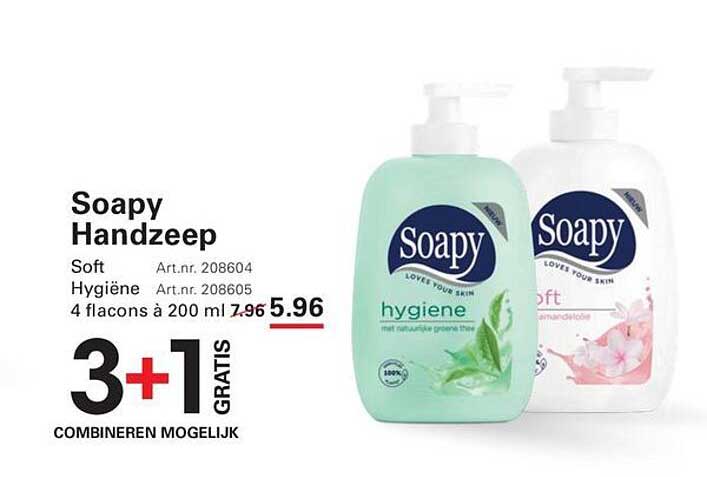 Soapy Handzeep 4 flacons à 200 ml 3+1 GRATIS combineren mogelijk
