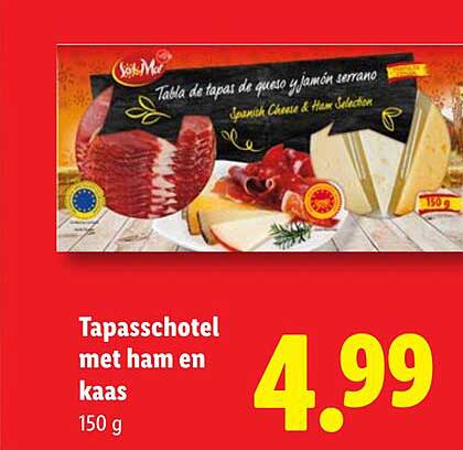 Tapasschotel met ham en kaas