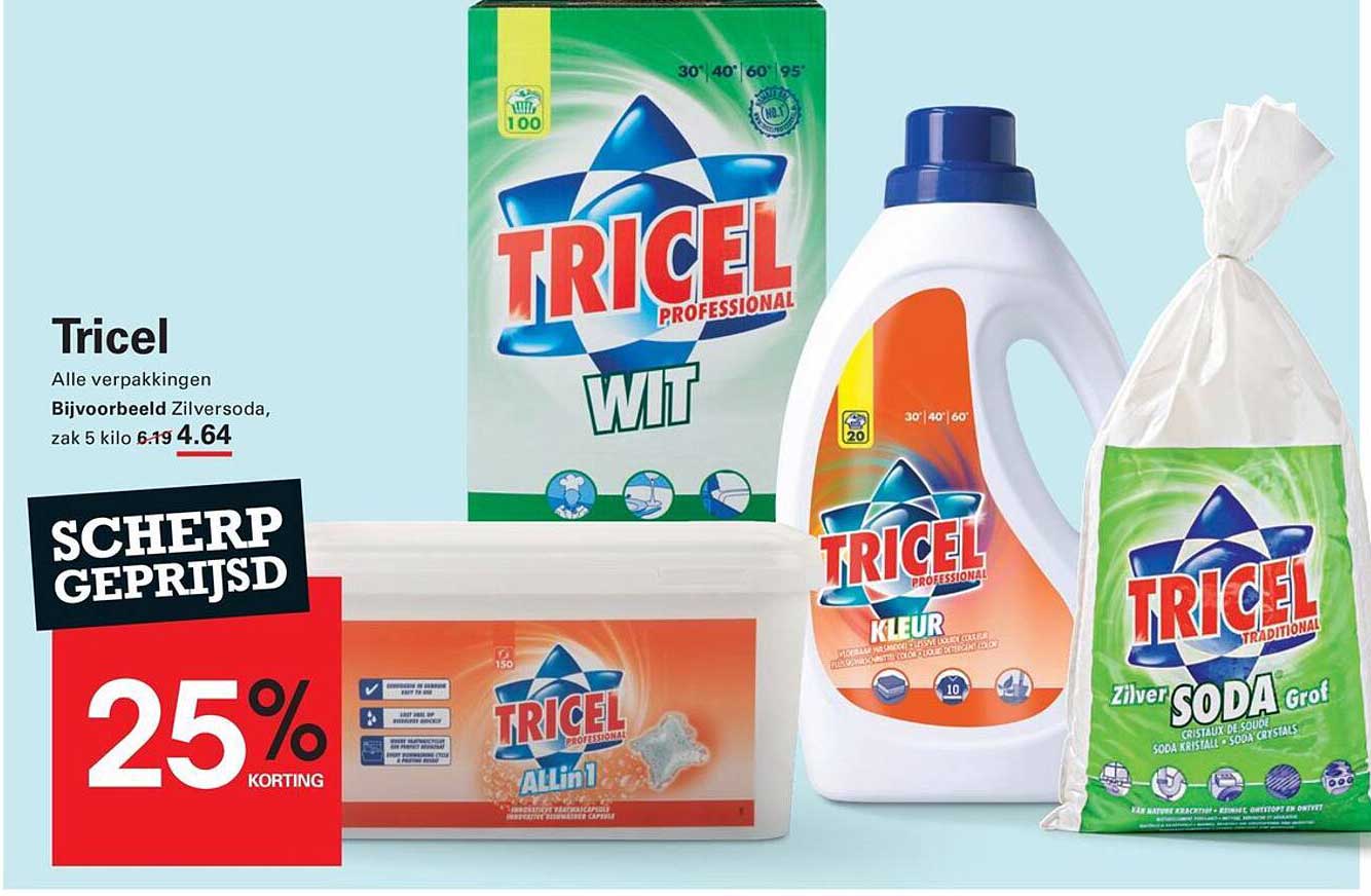 Tricel Alle verpakkingen Bijvoorbeeld Zilversoda, zak 5 kilo 25% korting