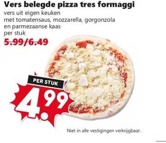 Vers belegde pizza tres formaggi