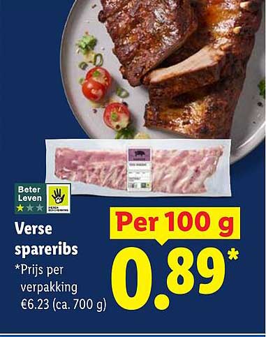 Verse spareribs Per 100 g