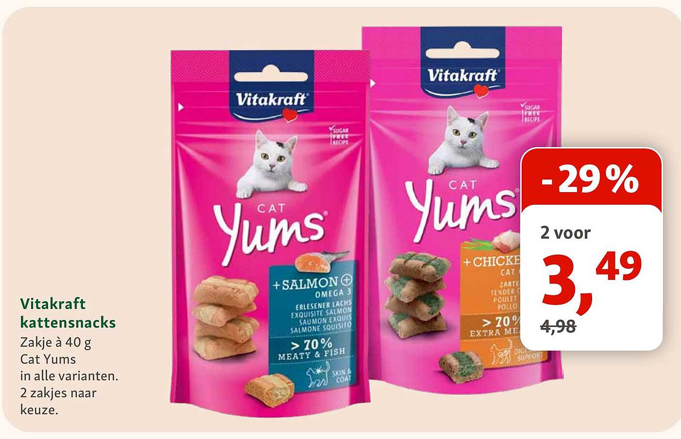 Vitakraft kattensnacks Zakje à 40 g Cat Yums in alle varianten. 2 zakjes naar keuze. -29%