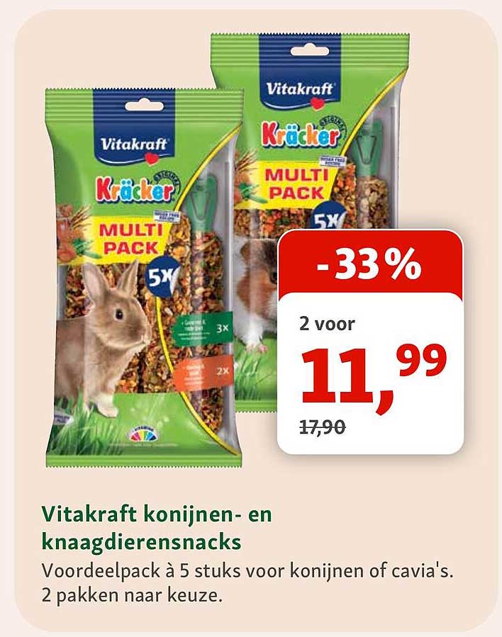 Vitakraft konijnen- en knaagdiersnacks 2 voor 11,99 -33%