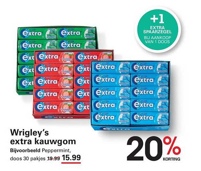 Wrigley’s extra kauwgom +1 extra spaaregel bij aankoop van 1 doos