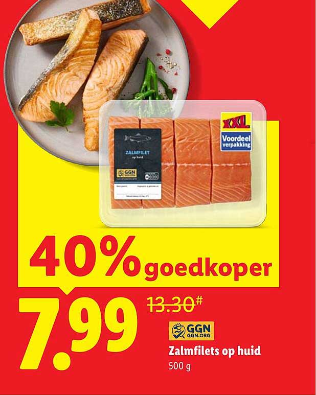 Zalmfilets op huid 40% goedkoper