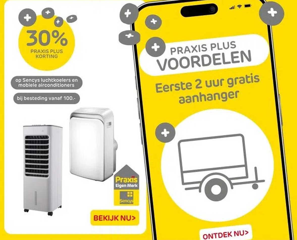 30% PRAKIS PLUS KORTING op Sencys luchtkoelers en mobiele airconditioners bij besteding vanaf 100.-