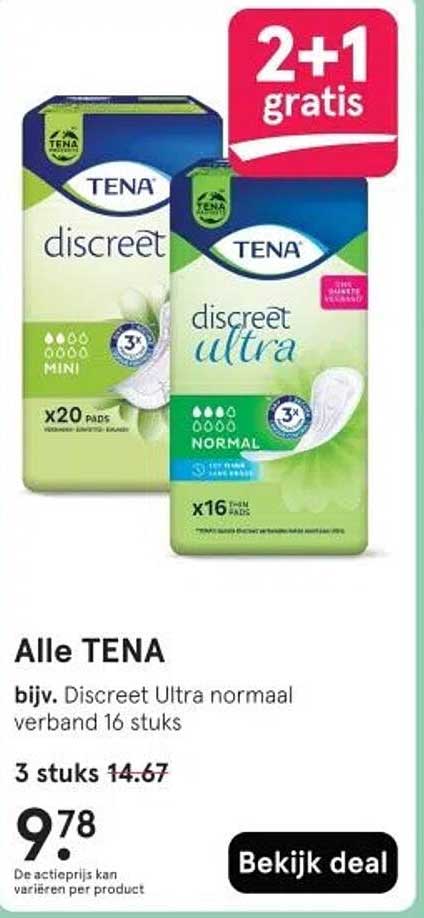 Alle TENA bijv. Discreet Ultra normaal verband 16 stuks