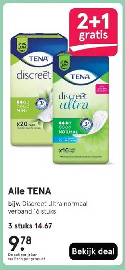 Alle TENA bijv. Discreet Ultra normaal verband 16 stuks
