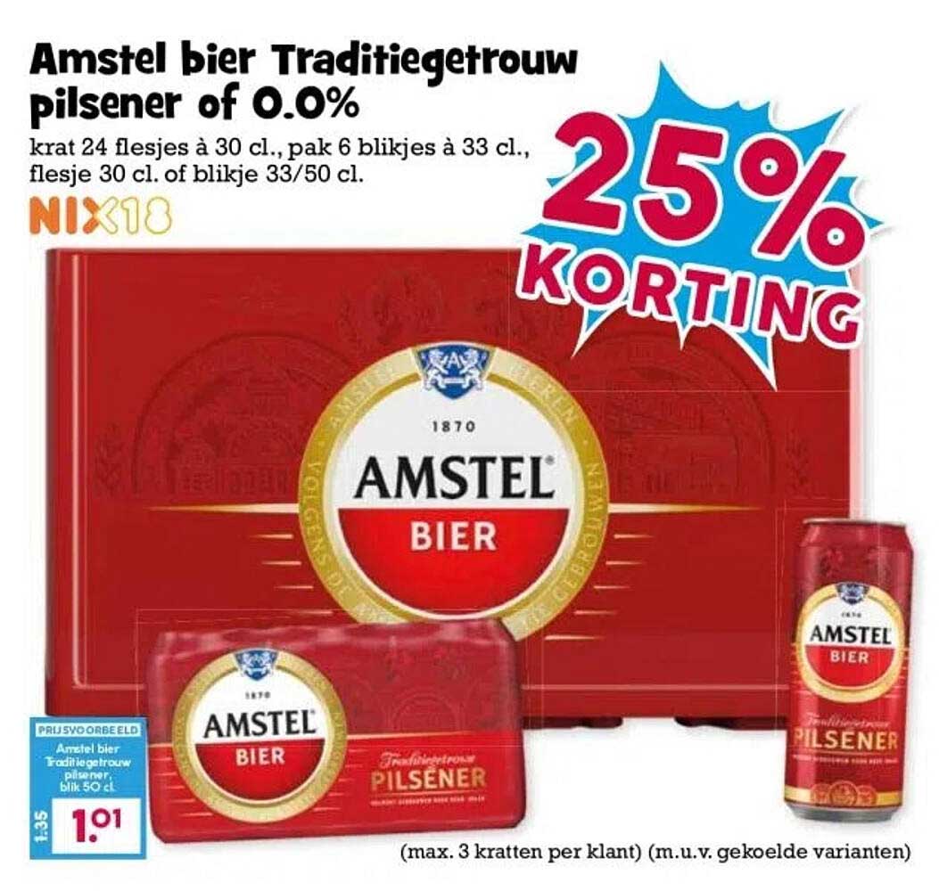 Amstel bier Traditiegetrouw pilsener of 0.0%