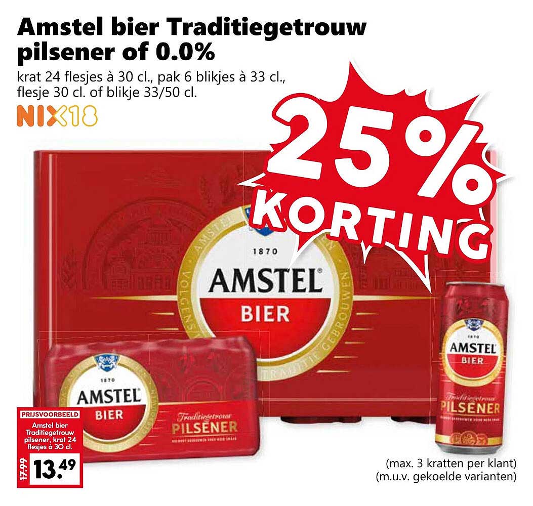 Amstel bier Traditiegetrouw pilsener of 0.0%