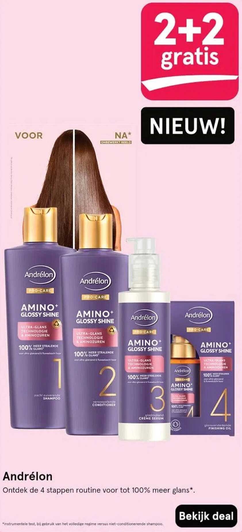 Andrélon Amino+ Glossy Shine 2+2 gratis