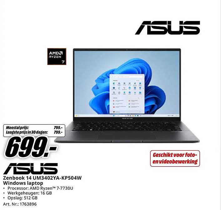 ASUS Zenbook 14 UM3402YA-KP504W Windows laptop