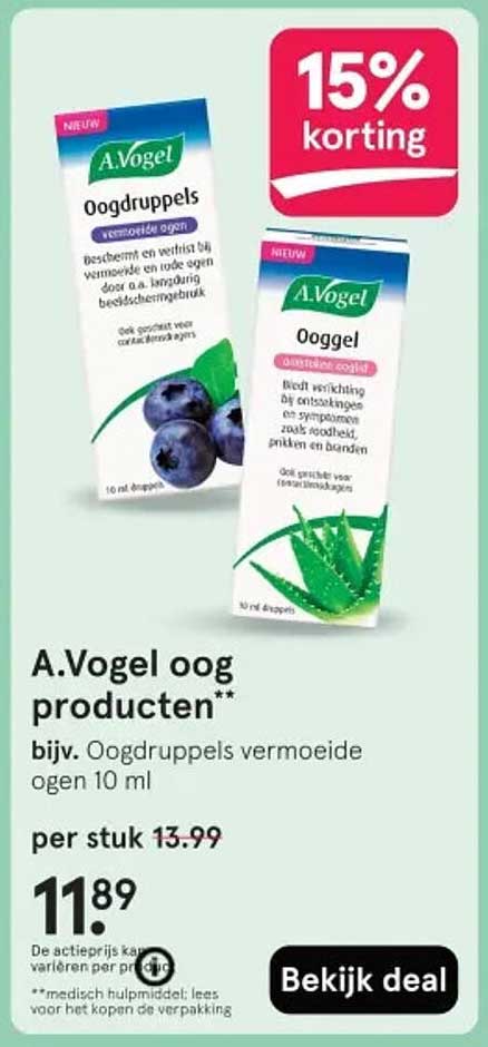 A.Vogel oog producten** bijv. Oogdruppels vermoeide ogen 10 ml