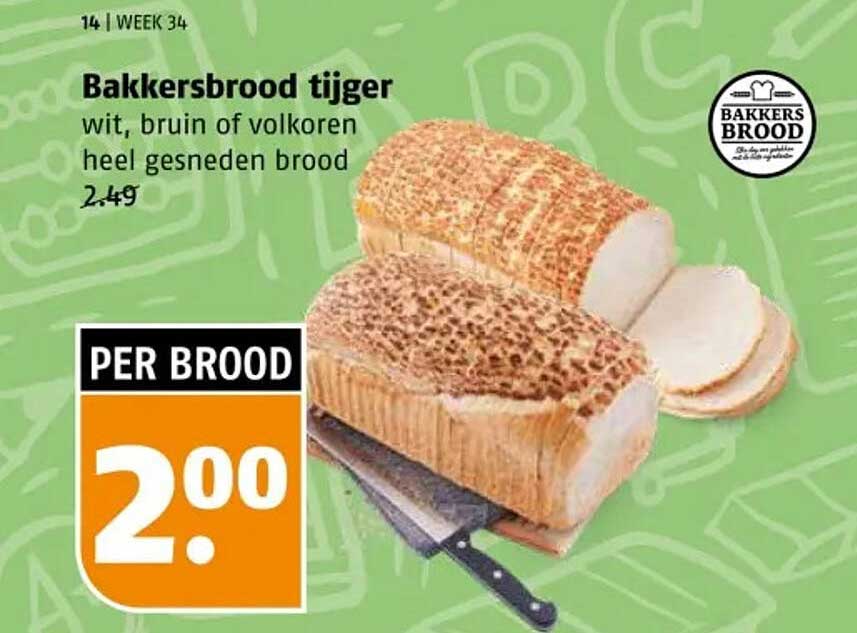 Bakkersbrood tijger wit, bruin of volkoren heel gesneden brood
