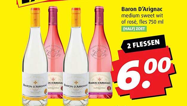 Baron D'Arignac medium sweet wit of rosé, fles 750 ml