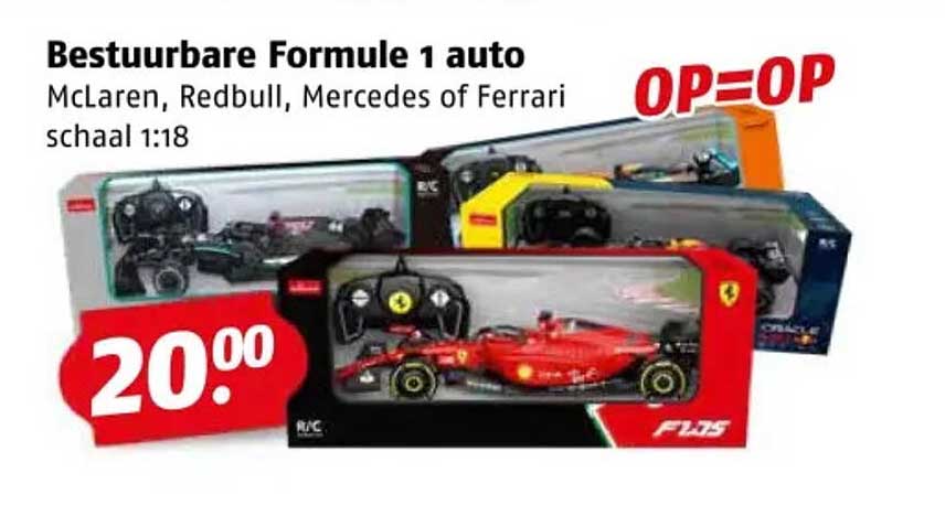 Bestuurbare Formule 1 auto McLaren, Redbull, Mercedes of Ferrari schaal 1:18