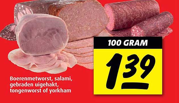 Boerenmetworst, salami, gebraden uigehakt, tongenworst of yorkham