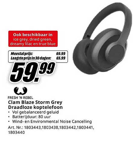 Clam Blaze Storm Grey Draadloze koptelefoon