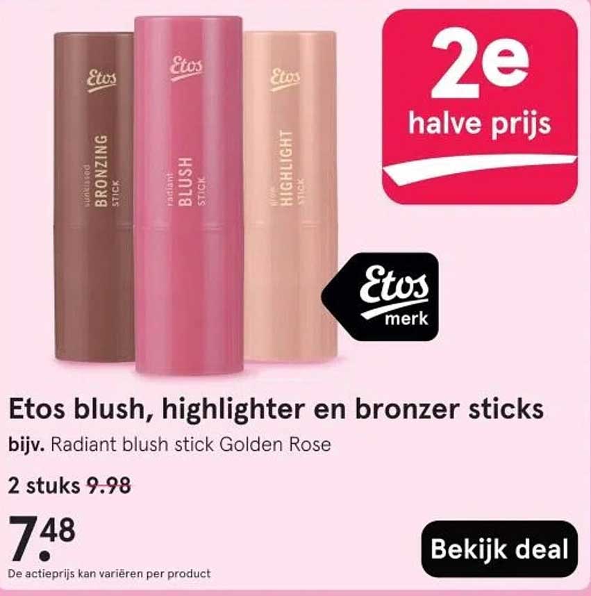 Etos blush, highlighter en bronzer sticks