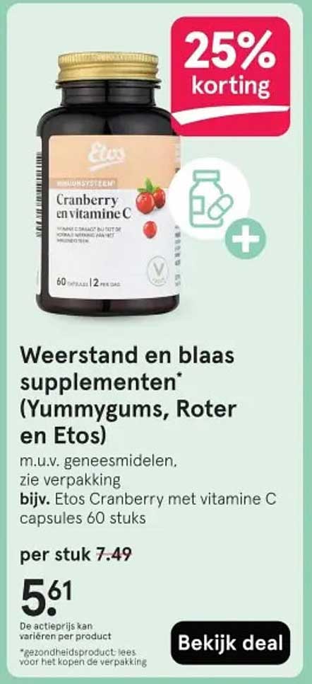 Etos Cranberry en vitamine C capsules 60 stuks