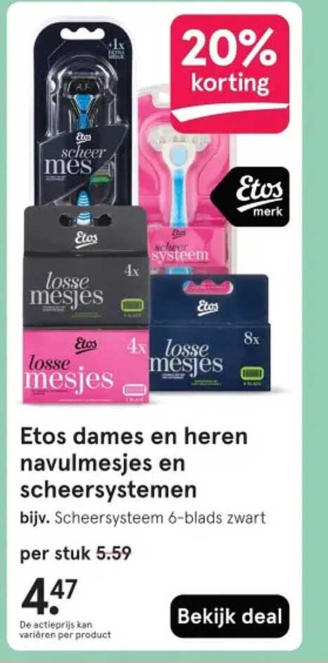 Etos dames en heren navulmesjes en scheersystemen bijv. Scheersysteem 6-blads zwart
