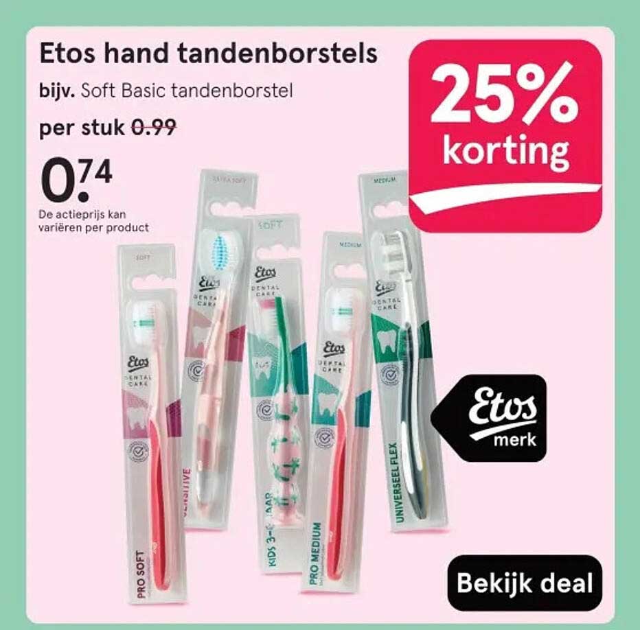 Etos hand tandenborstels bijv. Soft Basic tandenborstel
