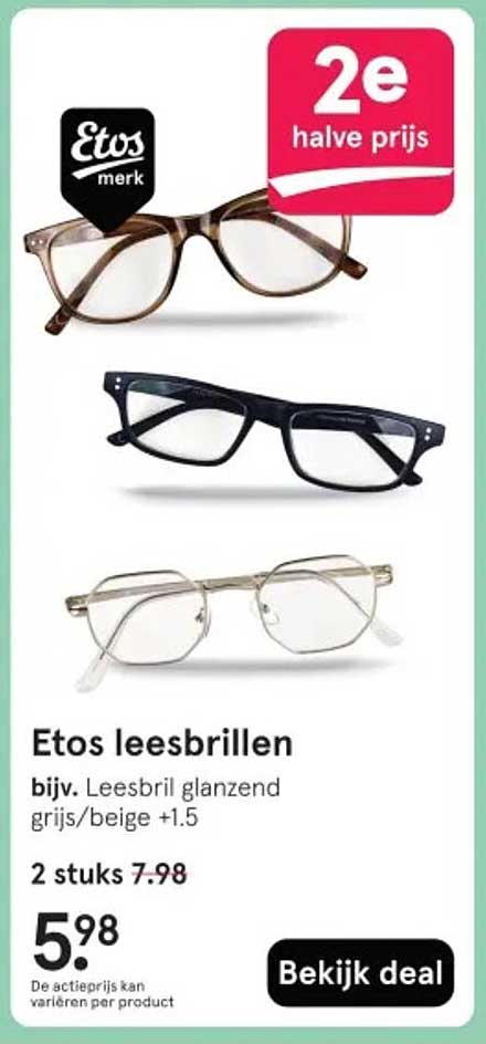 Etos leesbrillen bijv. Leesbril glanzend grijs/beige +1.5